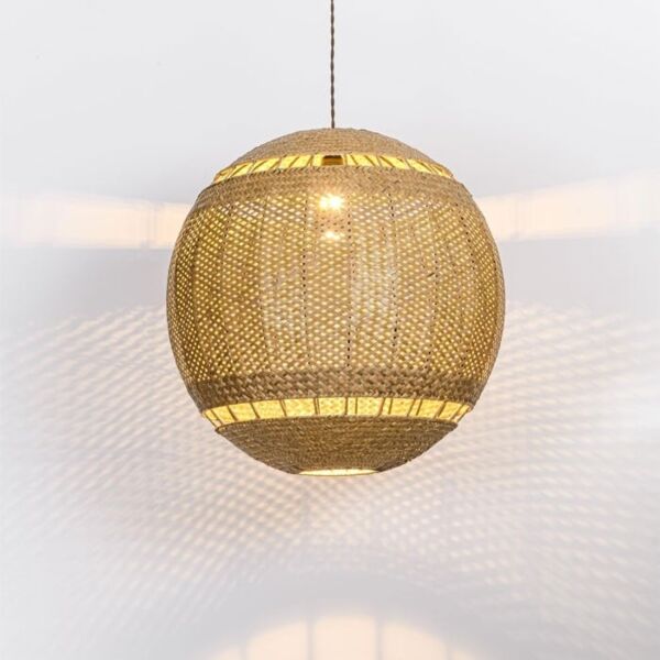 انارة معلقة رتان دائري شغل يدوي خشبي