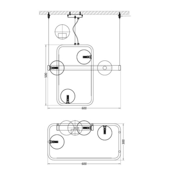 انارة معلقة جروف ذهبي وكرات قزاز 60 سم