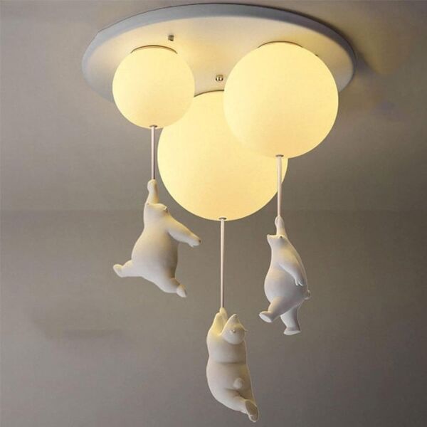 إنارة معلقة اطفال دب مع كرة ثلاثي - ابيض