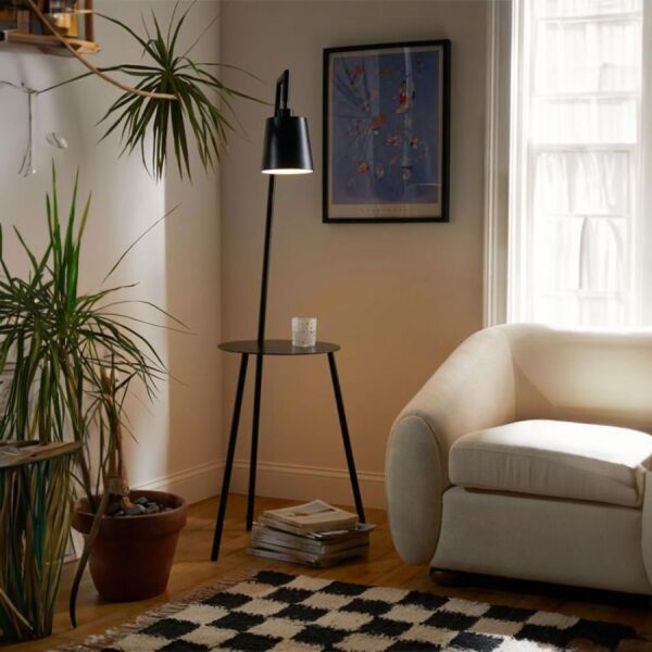 ابجورة ارضية فالون كشاف وطاولة - أسود