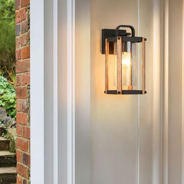 اضاءة جدارية خارجية سميكي - اسود وخشبي