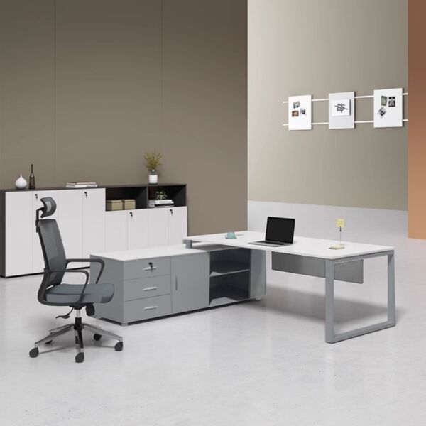 مكتب عمل مع ملحق 180 سم ارجوا - فضي وابيض