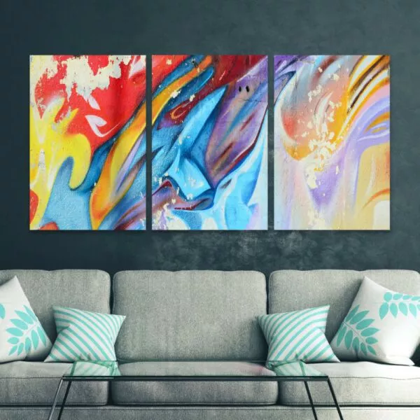لوحة جدارية فنية بتصميم تجريدي ملون - ثلاث قطع - مقاس 120x60 سم