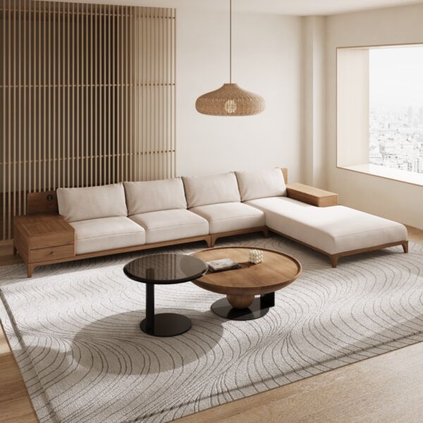 كنب زاوية بمساحة تخزين سيكشينال - بيج