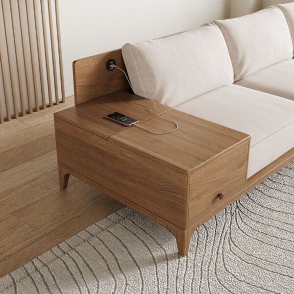 كنب زاوية بمساحة تخزين سيكشينال - بيج