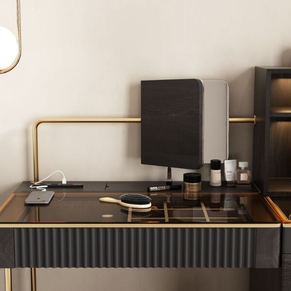 طاولة تزيين مع مرآة جاكو - اسود وذهبي