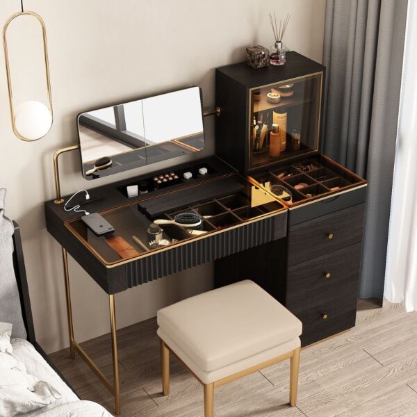 مقعد طاولة تزيين جاكو - كريمي وذهبي