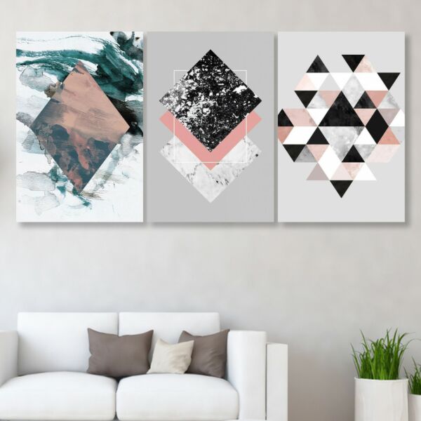 طقم لوحات جدارية فنية لتزين الحائط بتصميم عصري تريانغلز - ثلاث قطع