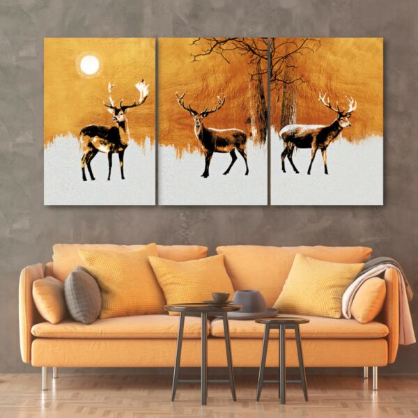 طقم لوحات جدارية فنية قرنك لتزين الحائط بتصميم حيوانات ثلاث قطع-متعدد الالوان