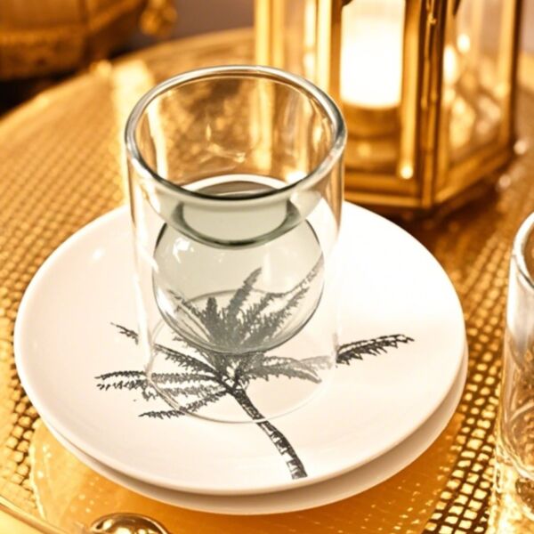 طقم بيالات شاي وقهوة  نخيل 18 قطعة - ابيض واسود