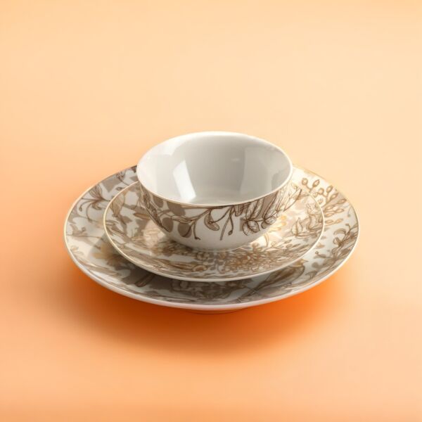 طقم صحون عشاء رويال 12 قطعة - ذهبي وأبيض