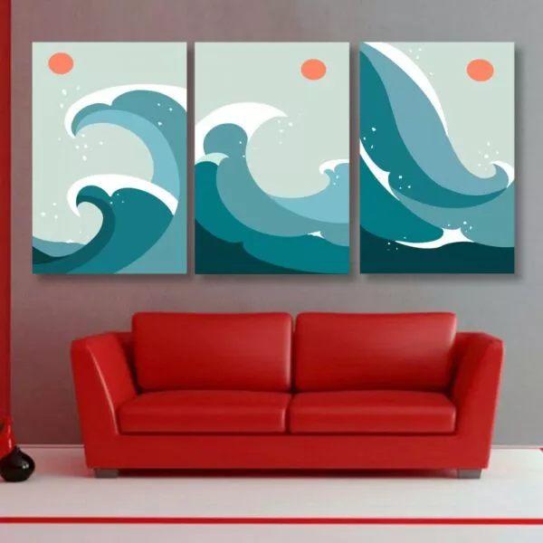 لوحة جدارية فنية بتصميم تجريدي ويفز - ثلاث قطع - مقاس 120x60 سم