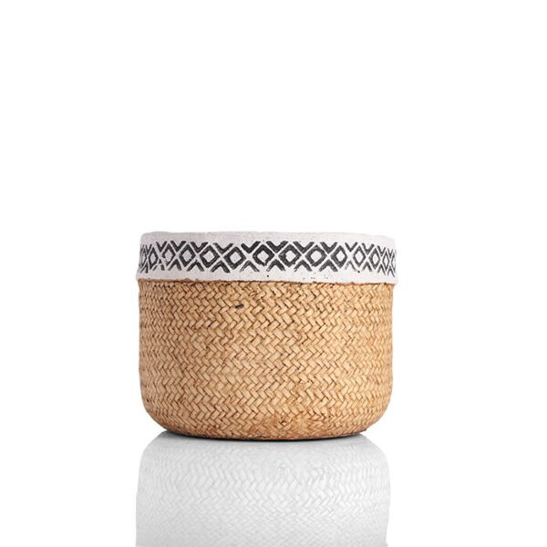 حوض من الفخار بتصميم أخاذ مع طرف قماشي مزخرف لون ذهبي 