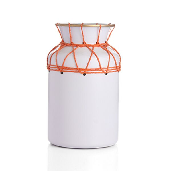 مزهرية من البورسلان الأخاذ مع خيوط برتقالية أنيقة لون أبيض 