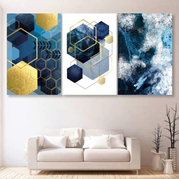 طقم لوحات جدارية فنية لتزين الحائط بتصميم عصري هيكسال - ثلاث قطع