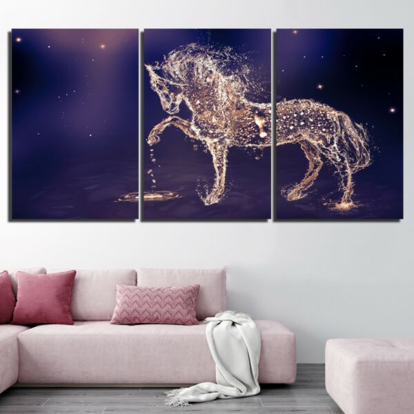 طقم لوحات جدارية فنية لتزين الحائط بتصميم حصان وفضاء - ثلاث قطع