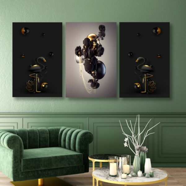 طقم لوحات جدارية فنية كاستيلا بتصميم عصري 3 قطع - متعدد الالوان