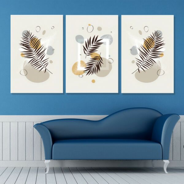 طقم لوحات جدارية فنية لتزين الجدار بتصميم تجريدي ليفز - ثلاث قطع