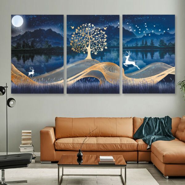 طقم لوحات جدارية فنية لتزين الجدار بتصميم عصري نايت ديرز - ثلاث قطع