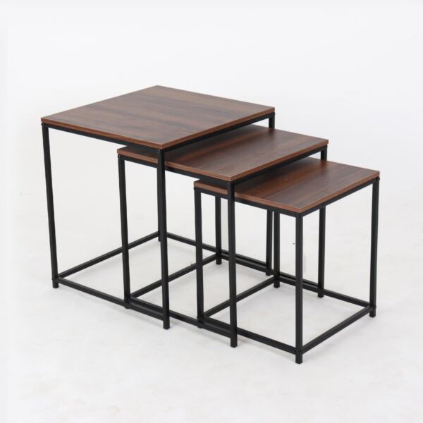 طقم طاولات خدمة مربعة خشب ومعدن