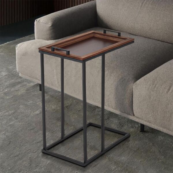 طاولة جانبية بسطح متحرك للتقديم - لون بني