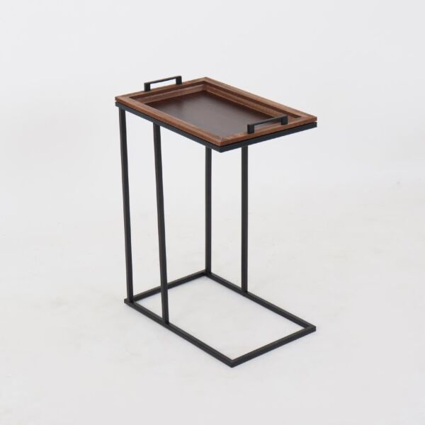 طاولة جانبية بسطح متحرك للتقديم - لون بني