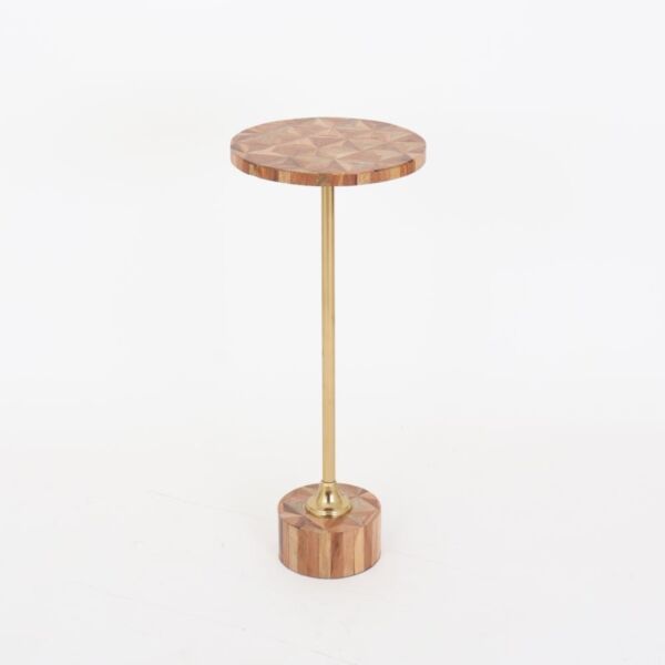 طاولة جانبية دائري باولا - خشبي وذهبي