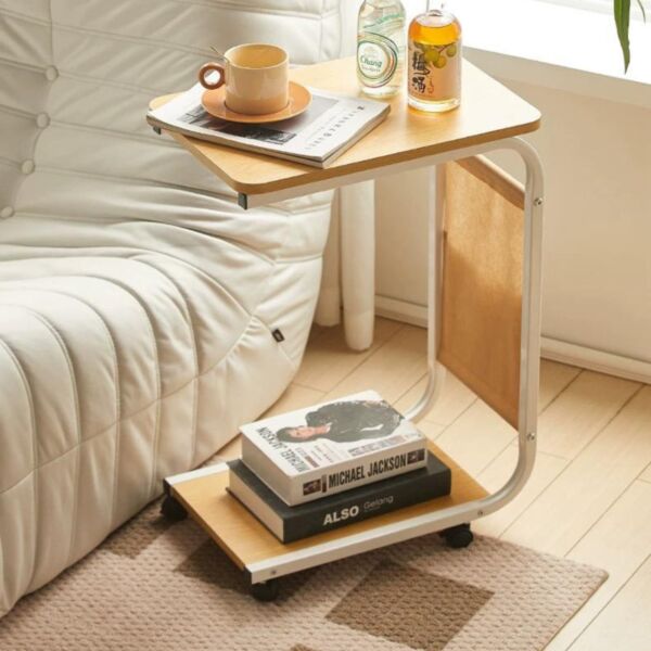 طاولة خدمة بعجلات رولكس - ابيض وخشبي