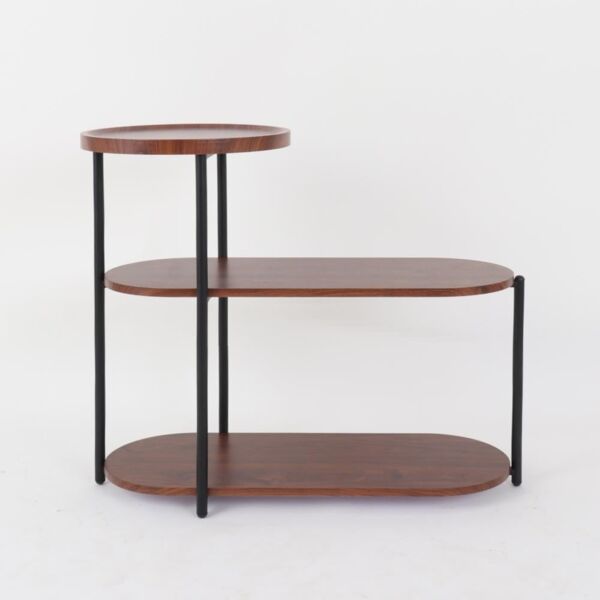 طاولة جانبية 3 طبقات سطح خشبي وقواعد معدنية