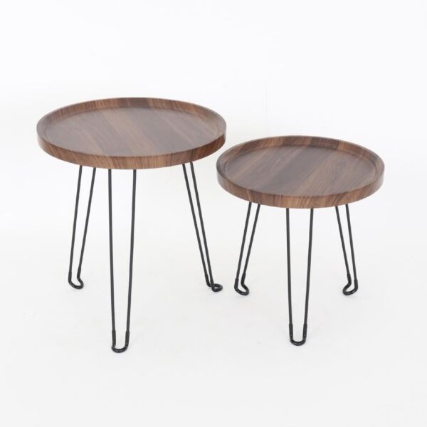 طقم طاولات جانبية بأرجل حديد كورنر - بني واسود