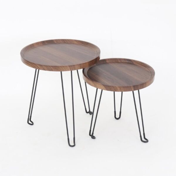 طقم طاولات جانبية بأرجل حديد كورنر - بني واسود