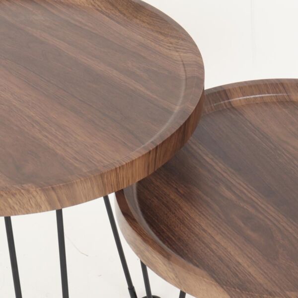 طقم طاولات جانبية بأرجل حديد كورنر - بني واسود