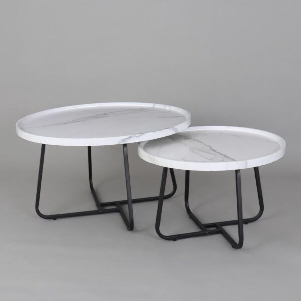 طقم طاولة قهوة روبينا - ابيض رخامي واسود