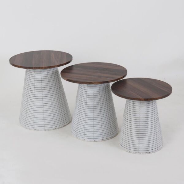 طقم طاولات خزف - ابيض وبني