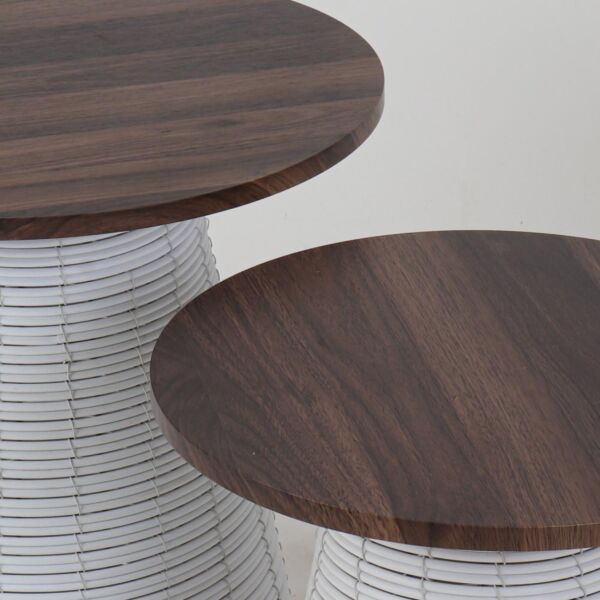 طقم طاولات خزف - ابيض وبني