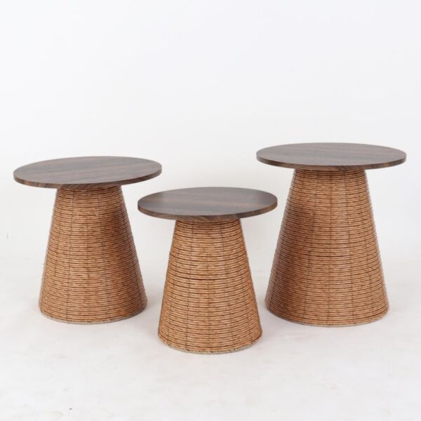 طقم طاولات خزف - بيج وبني