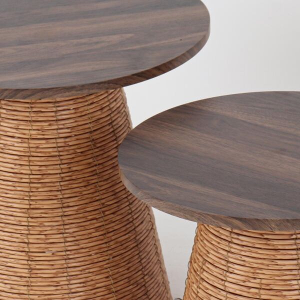 طقم طاولات خزف - بيج وبني