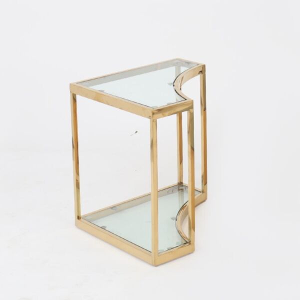 طقم طاولات خدمة ستيل ذهبي بأسطح زجاجية