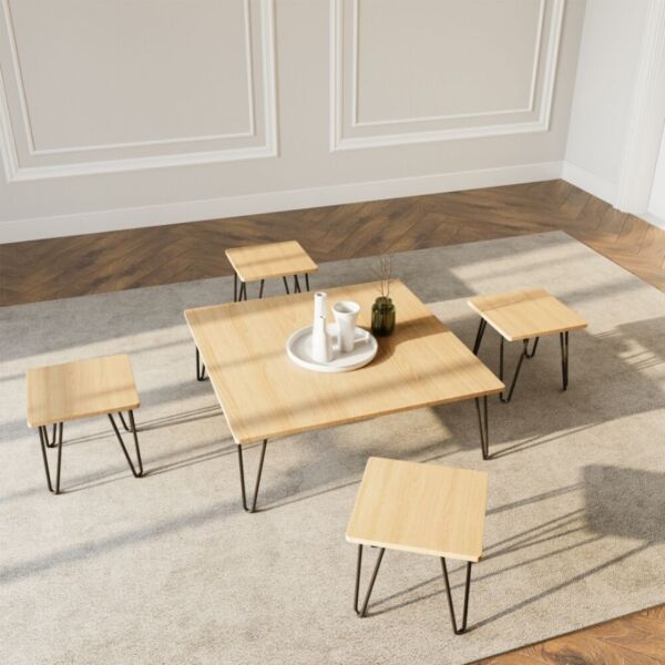 طقم طاولات 5 قطع مربعه - بيج واسود