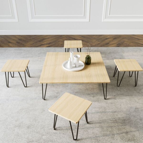 طقم طاولات 5 قطع مربعه - بيج واسود