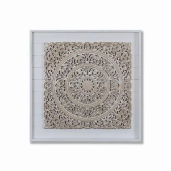 ديكور جداري خشب ببرواز أبيض - 48x48 سم