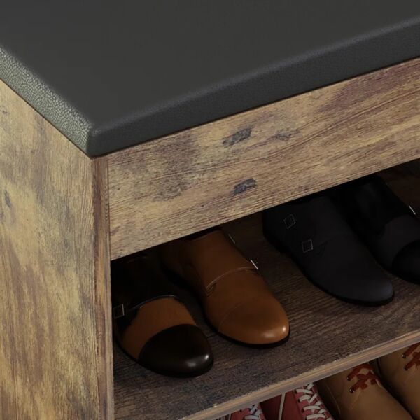 خزانة أحذية سيدار 3 طبقات مع مقعد مبطن - بني وأسود