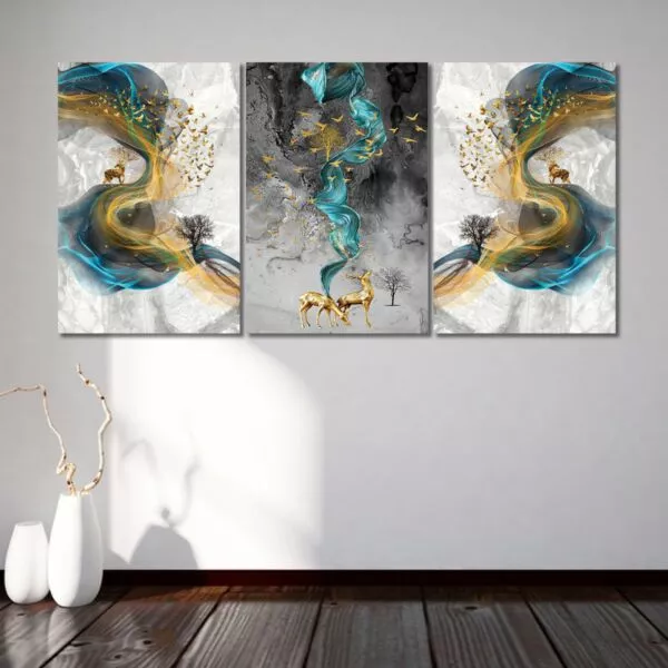 لوحة جدارية فنية بتصميم تجريدي تشارمينغ  - ثلاث قطع - مقاس 120x60 سم