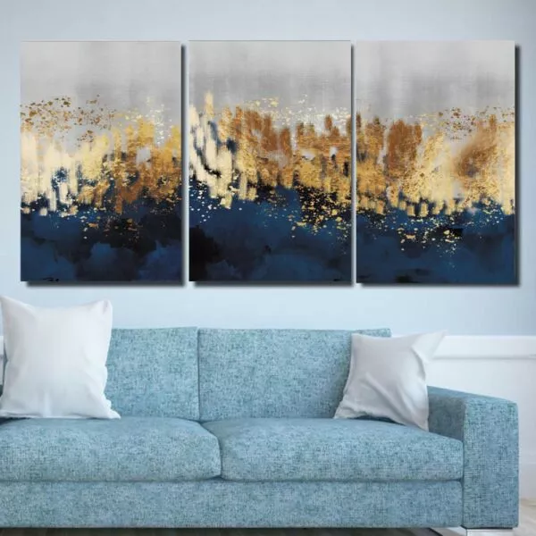 لوحة جدارية فنية بتصميم تجريدي شايني - ثلاث قطع  - مقاس 120x60 سم