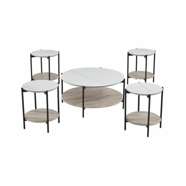 طقم طاولة قهوة سيراميك و خشب 5 قطع سيزينيا - بيج