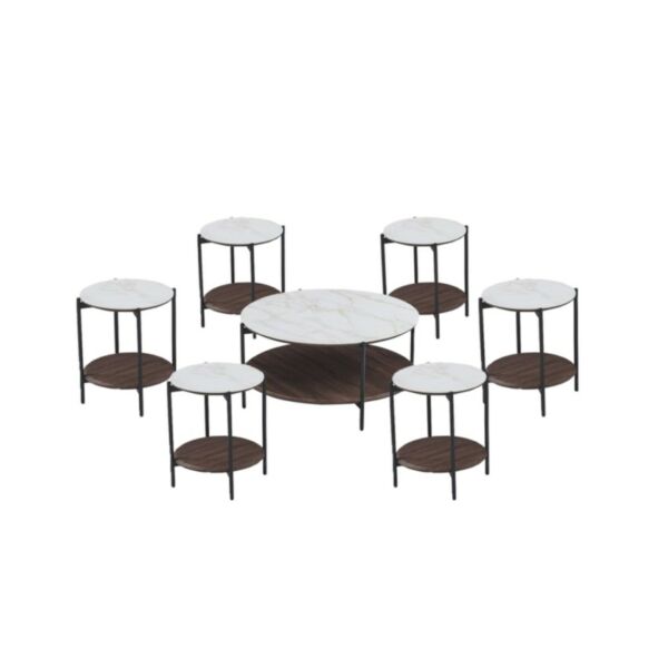 طقم طاولة قهوة 7 قطع سيراميك وخشب سانديل - بني