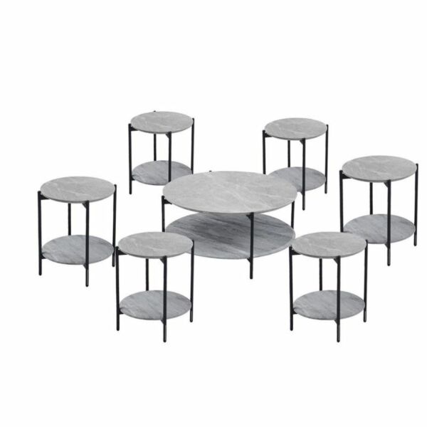 طقم طاولة قهوة سيراميك و خشب 7 قطع سيزينيا - رمادي