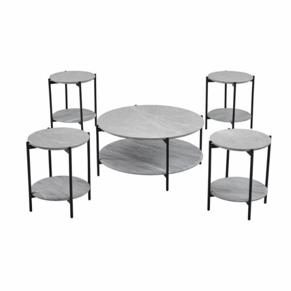 طقم طاولة قهوة سيراميك و خشب 5 قطع سيزينيا - رمادي