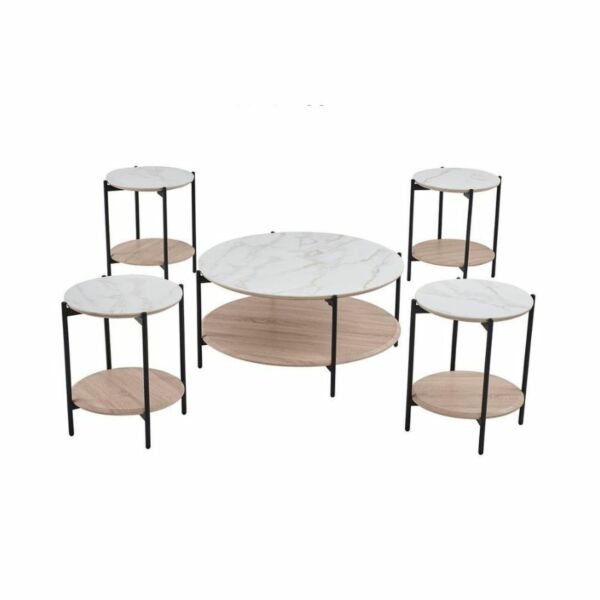 طقم طاولة قهوة سيراميك و خشب 5 قطع سيزينيا - خشبي