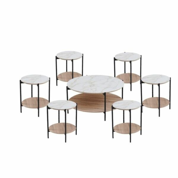 طقم طاولة قهوة سيراميك و خشب 7 قطع سيزينيا - خشبي